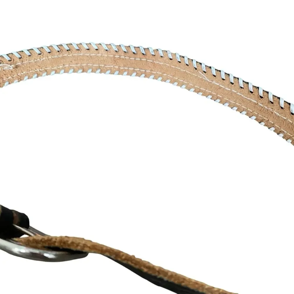 Vintage Western Beaded Swatch Belt size 28 Black White Leather